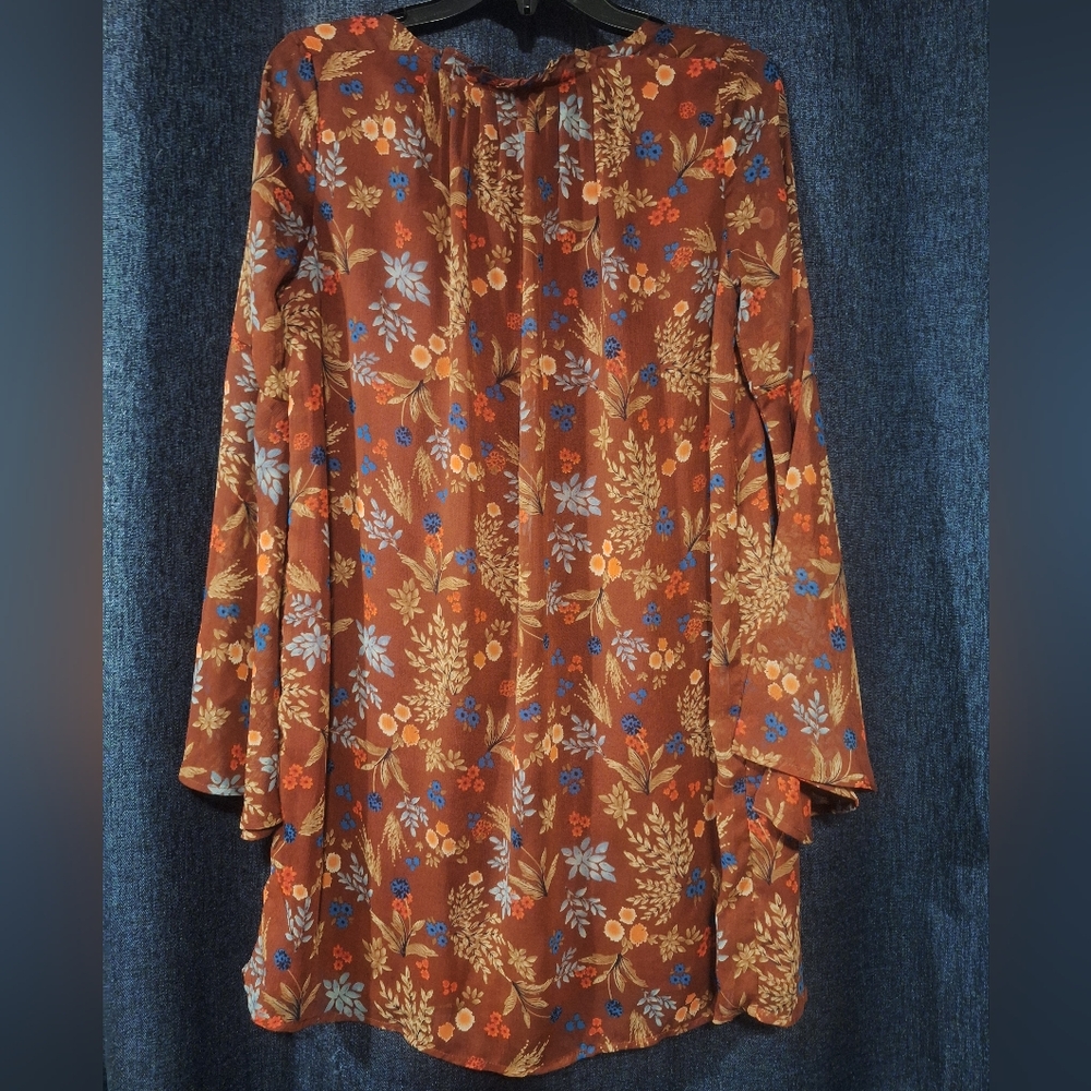 70s Floral Inspired Dress - Everly Floral Bell Sleeve Sundress Sz M
